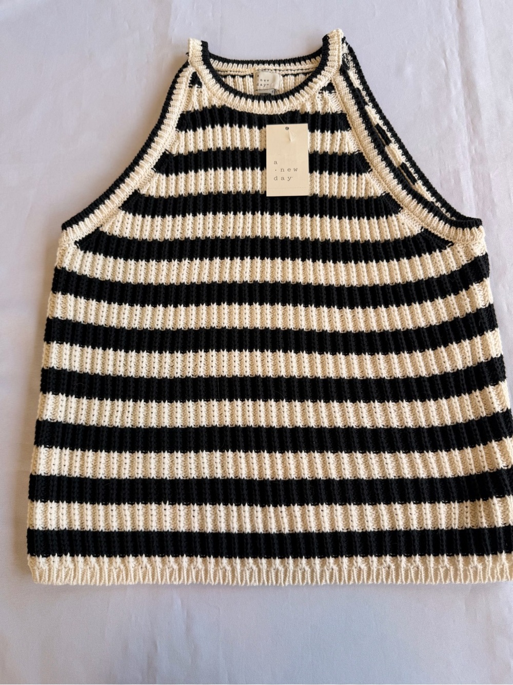 NWT a new day Black & White Striped Knit Tank Top Size XL